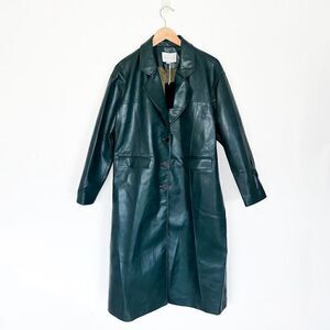 DEPT. ANONYM Women’s Forest Evergreen Vegan Leather Pinch Pleat Trench Coat